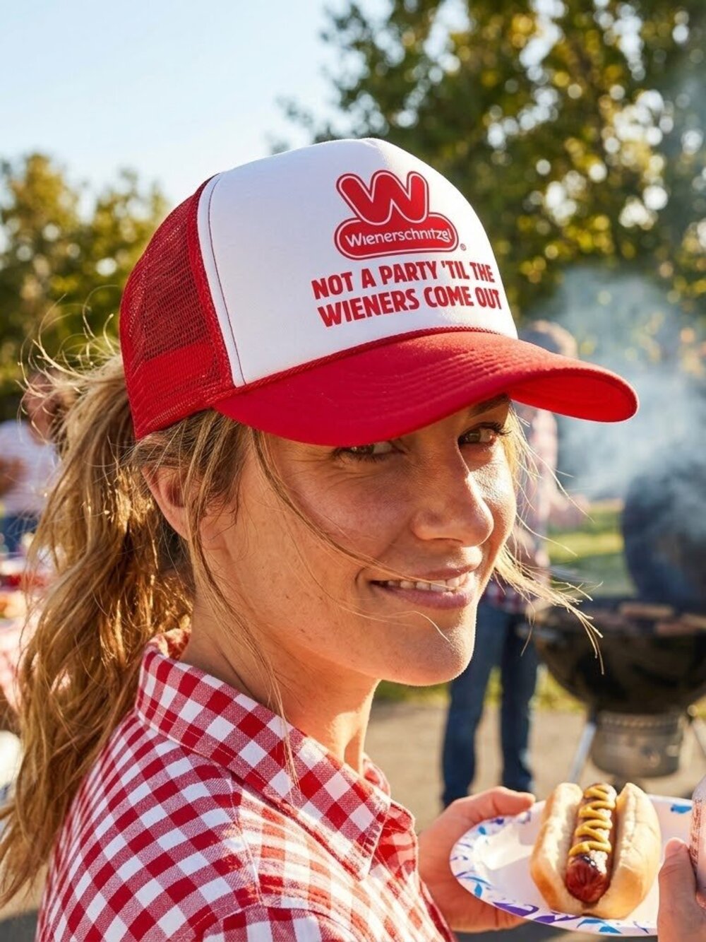 Wienerschnitzel Hat Not A Party Til The Wieners Come Out Foam Trucker Cap Red